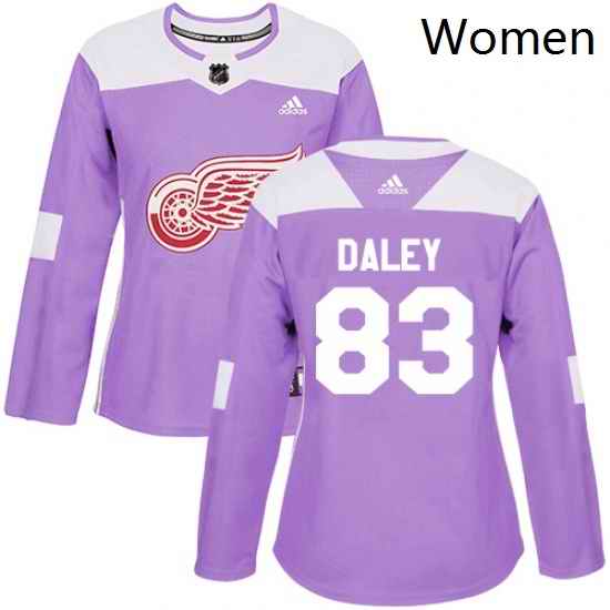 Womens Adidas Detroit Red Wings 83 Trevor Daley Authentic Purple Fights Cancer Practice NHL Jersey